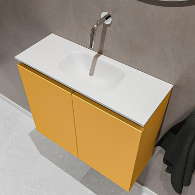 MONDIAZ TURE Toiletmeubel 60x23x50cm met 0 kraangaten 2 deuren ocher mat Wastafel Eden midden Solid Surface Wit