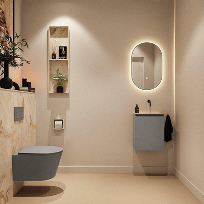 MONDIAZ TURE-DLUX Meuble toilette - 40cm - Smoke - EDEN - vasque Frappe - position droite - sans trou de robinet