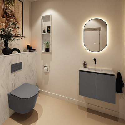 MONDIAZ TURE-DLUX Meuble toilette - 60cm - Dark Grey - EDEN - vasque Opalo - position centrale - sans trou de robinet