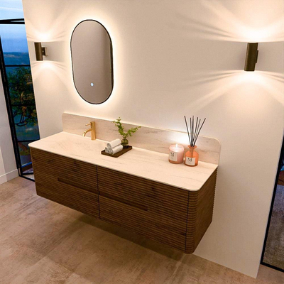 Mondiaz CIRO-DLUX Badkamermeubelset - 160x45x50cm - Solid surface wastafel Meli - 1 wasbak Links - 1 kraangat - 4 lades - Dusk