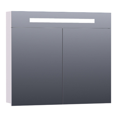 Saniclass 2.0 Spiegelkast - 80x70x15cm - verlichting geintegreerd - 2 links- en rechtsdraaiende spiegeldeuren - MDF - mat wit