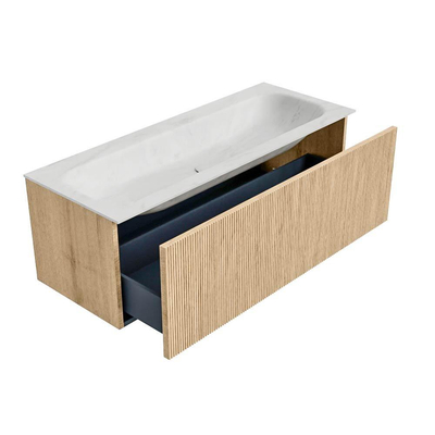 MONDIAZ KURVE-DLUX Meuble de salle de bains 120 cm couleur chêne avec 1 tiroir. Lavabo BIG LARGE central 1 trou de robinet couleur Opalo.