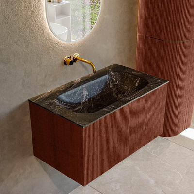 Mondiaz KURVE-DLUX Badkamermeubelset - 80x46x40cm - 1 lade - wastafel solid surface - midden - zonder kraangat - Ruby