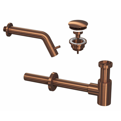 INK 3A Kit robinet lave-mains - robinet lave-mains mural - toujours ouvert - bonde et siphon design - Mat rose doré