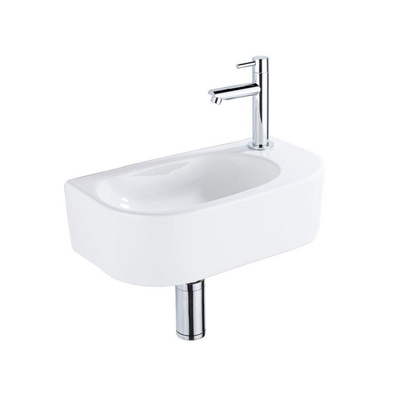 Fugaflow Efficiente Pietra Ensemble lave-mains - 40x21,5x12cm - droit - lisse - semi-circulaire - 1 trou de robinet - céramique - robinet de lavabo chrome - bonde - siphon abaissé - Blanc Brillant