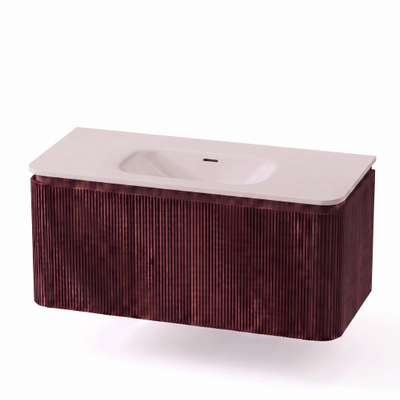 Royal Plaza Terra Edge Ensemble meuble de salle de bains - 100x45.5x46cm - vasque en céramique blanc brillant - 1 vasque - sans trous de robinet - 2 tiroirs - châtaignier (noyer)