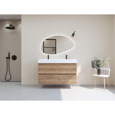 HR badmeubelen Infinity XXL 3D Ensemble meuble de salle de bains - 120 cm - 1 lavabo en céramique kube blanc - 2 trous de robinet - 2 tiroirs - chêne français