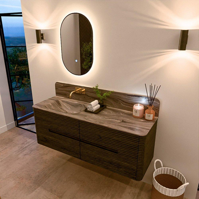 Mondiaz CIRO-DLUX Badkamermeubelset - 140x45x50cm - Solid surface wastafel Sombra - 1 wasbak Links - zonder kraangaten - 4 lades - Shadow