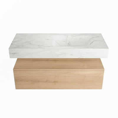 MONDIAZ ALAN - DLUX Badkamermeubelset - 110cm - onderkast - Washed Oak - 1 lade - vrijhangende wastafel - wasbak rechts - 1 kraangat - Opalo