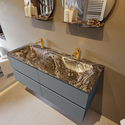 Mondiaz VICA-DLUX ensemble de meuble de salle de bain - 120cm - meuble sous-vasque plata - 4 tiroirs - lavabo encastrée cloud double - 2 trous de robinet - version haute de 60cm - lave