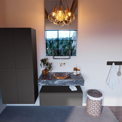 Mondiaz ALAN-DLUX Ensemble de meuble - 90cm - meuble Dark grey mat - 1 tiroir - Lavabo Cloud Lava suspendu - vasque Centre - 0 trous de robinet