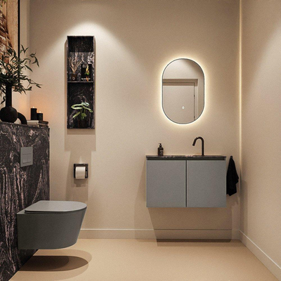 MONDIAZ TURE-DLUX Meuble toilette - 80cm - Smoke - EDEN - vasque Lava - position centrale - 1 trou de robinet