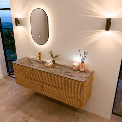 Mondiaz CIRO-DLUX Badkamermeubelset - 160x45x50cm - Solid surface wastafel Sombra - 1 wasbak Links - 1 kraangat - 4 lades - Oak