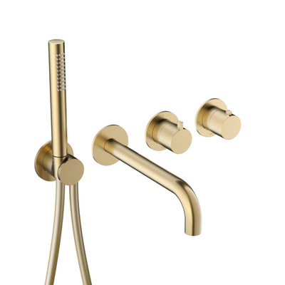 Hotbath Ace Partie apparente - pour mitigeur thermostatique encastré - 2 voies - inverseur d'arrêt - bec - douchette à main - flexible de douche - Laiton brossé PVD