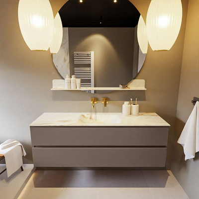 Mondiaz VICA-DLUX ensemble de meuble de salle de bain - 150cm - meuble sous-vasque fumée - 2 tiroirs - lavabo encastré nuage milieu - sans trous de robinet - version haute 60cm - opalo