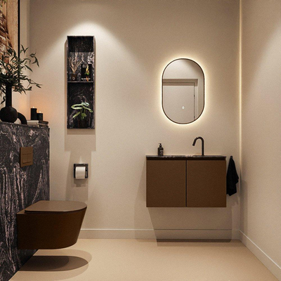 MONDIAZ TURE-DLUX 80cm toiletmeubel Rust. EDEN wastafel Lava positie midden. Met 1 kraangat.