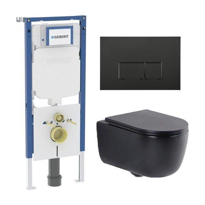 QeramiQ Dely Swirl Toiletset - 36.3x51.7cm - Geberit UP720 Duofix Sigma inbouwreservoir - slim zitting - bedieningsplaat mat zwart - rechthoekige knoppen - mat zwart