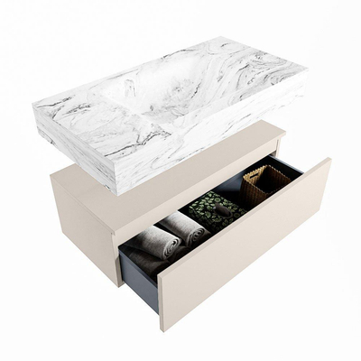 Mondiaz ALAN-DLUX Ensemble de meuble - 90cm - meuble Linen mat - 1 tiroir - Lavabo Cloud Glace suspendu - vasque Centre - 0 trous de robinet