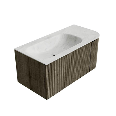 Mondiaz KURVE-DLUX Ensemble de meuble salle de bain - 95x46x40cm - 1 tiroir - 1 porte - lavabo en solid surface - gauche - sans trou de robinet - Shadow