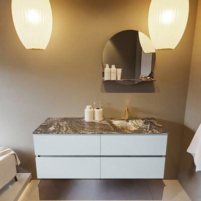 Mondiaz VICA-DLUX Ensemble de meuble de salle de bain - 130cm - meuble sous-vasque argile - 4 tiroirs - lavabo encastré nuage droite - 1 trou de robinet - version haute 60cm - lave