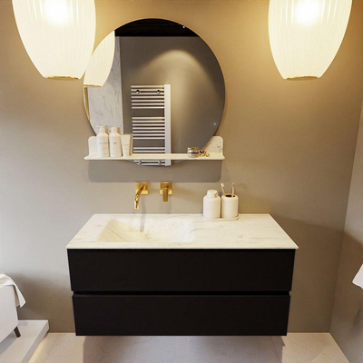 MONDIAZ VICA-DLUX Ensemble meuble de salle de bains - 110cm - meuble bas Urban - 2 tiroirs - lavabo encastré Cloud gauche - sans trous de robinet - version haute 60cm - Opalo