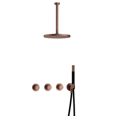 Hotbath Cobber IBS70 Regendoucheset - inbouw - 30cm plafondarm - 30cm ronde hoofddouche - staafhanddouche - PVD - koper geborsteld