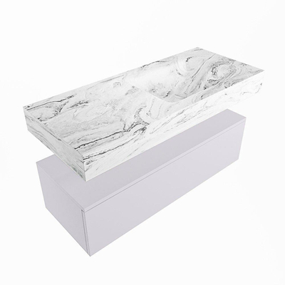 Mondiaz ALAN-DLUX Ensemble de meuble - 110cm - meuble Cale mat - 1 tiroir - Lavabo Cloud Glace suspendu - vasque Droite - 1 trou de robinet