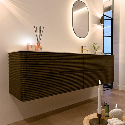 Mondiaz CIRO-DLUX Ensemble de meubles de salle de bains - 180x45x50cm - Plan vasque solid surface Ostra - 1 lavabo à droite - 1 trou de robinet - 4 tiroirs - Shadow