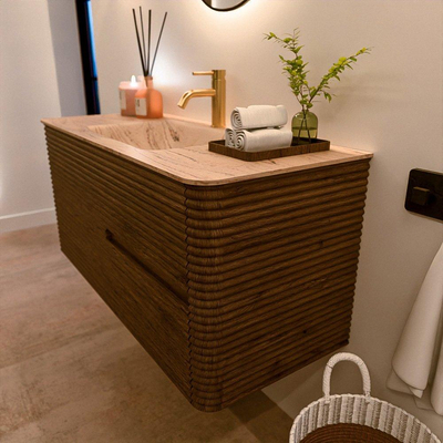 Mondiaz CIRO-DLUX Ensemble de meubles de salle de bains - 110x45x50cm - Plan-vasque solid surface Arena - 1 bassin Central - 1 trou de robinet - 2 tiroirs - Dusk