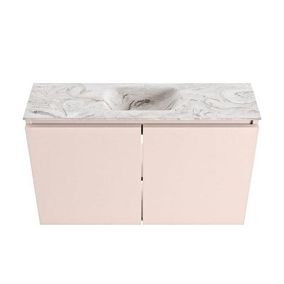 MONDIAZ TURE-DLUX meuble WC 80 cm Rosee. EDEN lavabo Glace position centrale. Sans trou de robinet.
