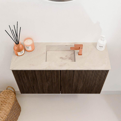 Mondiaz JOYA-DLUX 70cm toiletmeubel - kleur Walnut - Wastafel FAYE positie Midden 1 kraangat kleur Frappe.