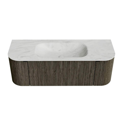 Mondiaz KURVE-DLUX Badkamermeubelset - 130x46x40cm - 1 lade - 2 deuren - wastafel solid surface - midden - zonder kraangat - Shadow