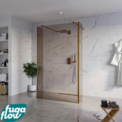 FugaFlow Eccelente Vetro Vrijstaande inloopdouche badkamer - 120x200cm - Rookglas - antikalk - 8mm veiligheidsglas - 2 zijwanden 40cm - met wandarmen en hoekprofielen - Koper geborsteld -