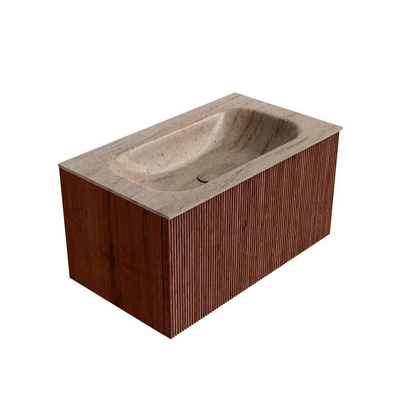 MONDIAZ KURVE-DLUX Meuble de salle de bains 80cm couleur Ruby avec 1 tiroir et 0 porte. Lavabo BIG SMALL Central 1 trou de robinet Saba.