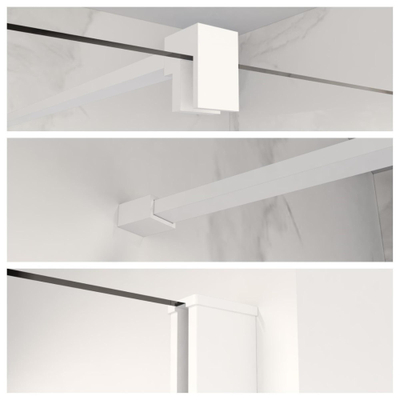 FugaFlow Eccelente Vetro ensemble de profil 200cm + barre de renfort 120cm blanc mat -