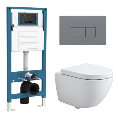 QeramiQ Dely Swirl Compact Ensemble WC - réservoir encastré QeramiQ flush - abattant 25 mm - plaque de commande en plastique gris clair - boutons rectangulaires - blanc mat