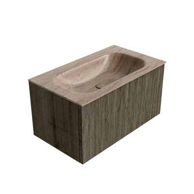 MONDIAZ KURVE-DLUX Meuble de salle de bains 80cm couleur Shadow avec 1 tiroir et 0 porte. Lavabo BIG SMALL Central 1 trou de robinet Saba.