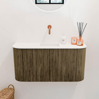 Mondiaz JOYA 83.2cm meuble de salle de bains - arrondis gauche et droite couleur Dusk - Vasque FAYE position Milieu Sans trou de robinet couleur Talc.