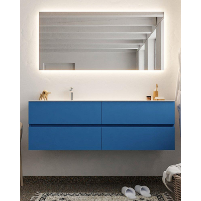 Mondiaz VICA ensemble de meuble de salle de bain - 150cm - meuble sous-vasque jeans - 4 tiroirs - lavabo cloud gauche - 1 trou de robinet - miroir LED - version XL 60cm de haut