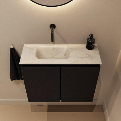 MONDIAZ TURE-DLUX Meuble toilette - 60cm - Urban - EDEN - vasque Ostra - position gauche - sans trou de robinet