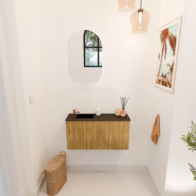Mondiaz JOYA 80cm meuble de toilette - couleur Chêne - Vasque FAYE position Gauche 1 trou de robinet couleur Urban