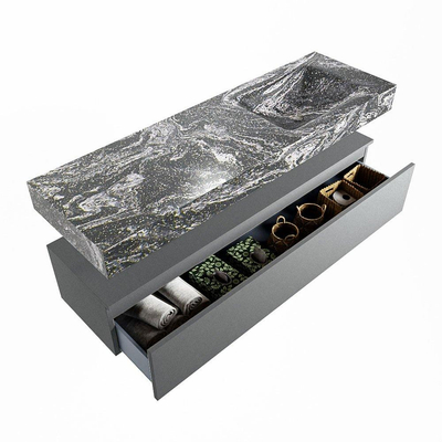Mondiaz ALAN-DLUX Ensemble de meuble - 150cm - meuble Plata mat - 1 tiroir - Lavabo Cloud Lava suspendu - vasque Droite - 1 trou de robinet