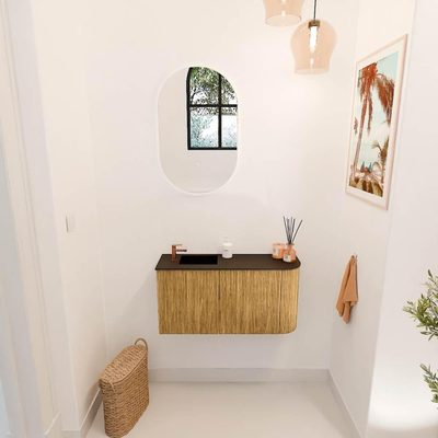 Mondiaz JOYA 81.6cm toiletmeubel - ronding rechts kleur Oak - Wastafel FAYE positie Links 1 kraangat kleur Urban.
