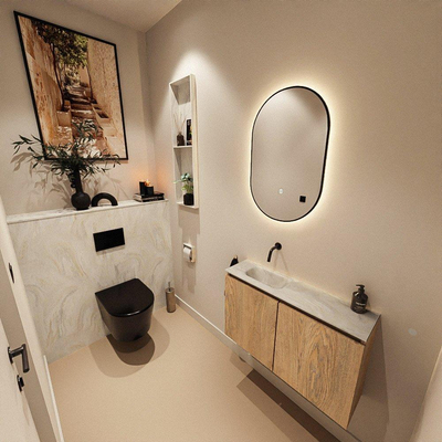 MONDIAZ TURE-DLUX 80cm toiletmeubel Washed Oak. EDEN wastafel Ostra positie links. Zonder kraangat.