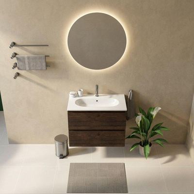 Saniclass Holz Pure Ensemble meuble de salle de bains - 80x45x73.9cm - Vasque en céramique Chaci blanche - 1 vasque - 1 trou de robinet - 2 tiroirs - chêne charcoal mat (bois)