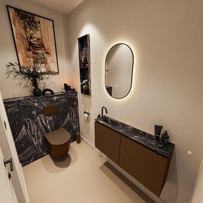 MONDIAZ TURE-DLUX 100cm toiletmeubel Rust. EDEN wastafel Lava positie links. Met 1 kraangat.