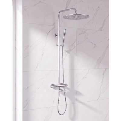 FugaFlow Eccelente Sobrado Regendoucheset - thermostatisch - 30cm hoofddouche - metalen slang - staaf handdouche - draaibare baduitloop - chroom