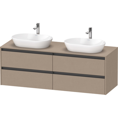 Duravit Ketho.2 Wastafelonderbouwkast - inclusief consoleplaat - met 4 laden - voor dubbele waskommen - 160x55x56.8cm - met handgrepen antraciet - linnen mat