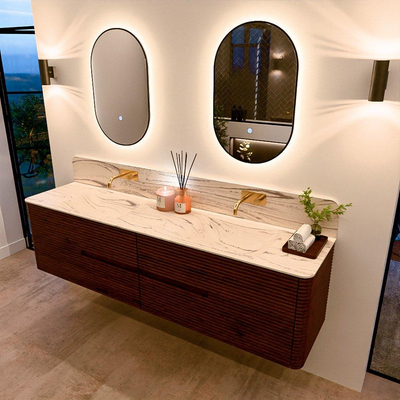 Mondiaz CIRO-DLUX Meuble de salle de bains - 190x45x50cm - Plan vasque solid surface Nata - 2 vasques double - sans trous de robinetterie - 4 tiroirs - Ruby
