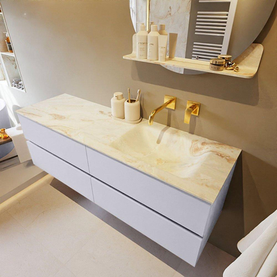 Mondiaz VICA-DLUX ensemble de meuble de salle de bain - 150cm - meuble sous-vasque cale - 4 tiroirs - lavabo encastré cloud droite - sans trous de robinet - version haute de 60cm - frape